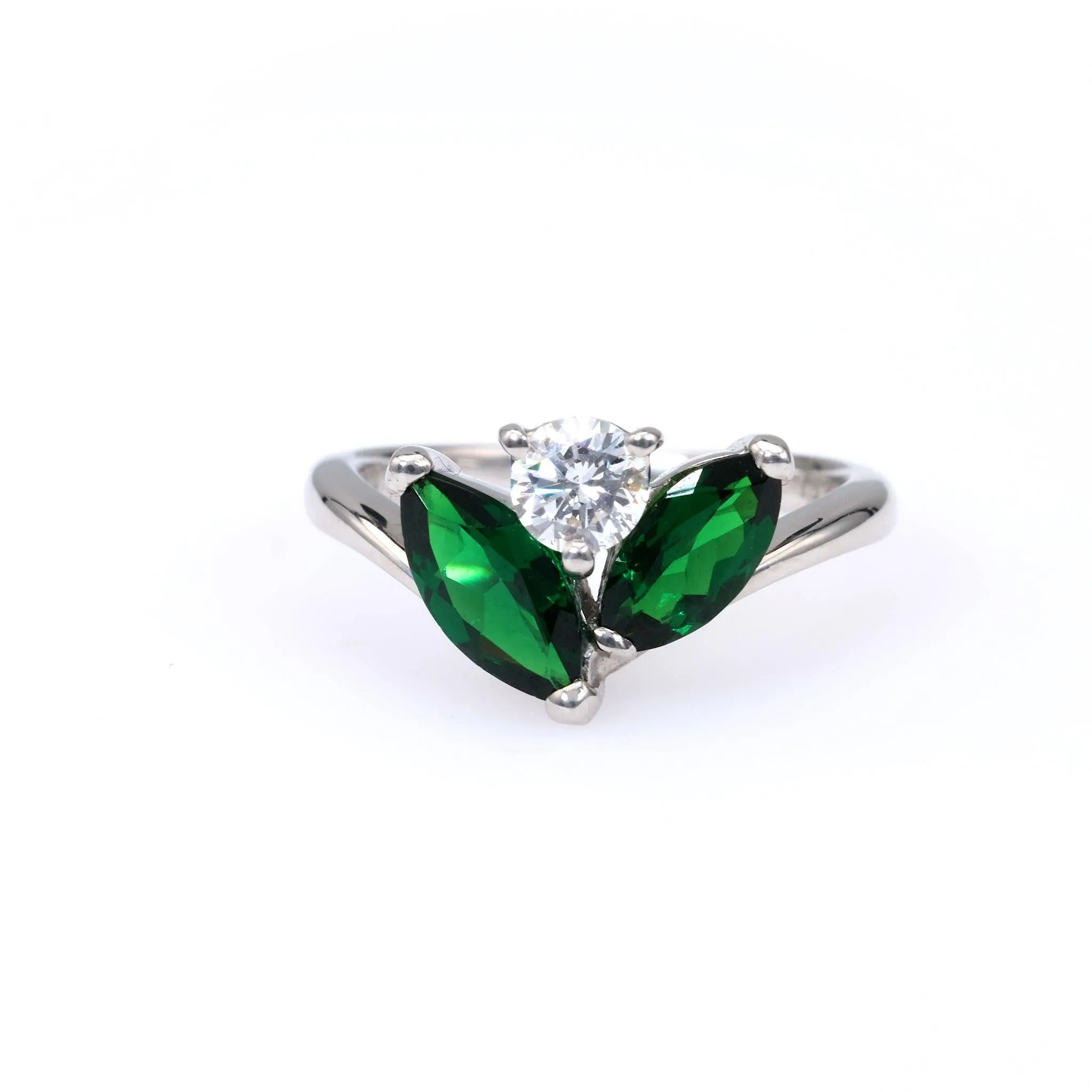 Diamond Tsavorite Garnet Platinum Ring
