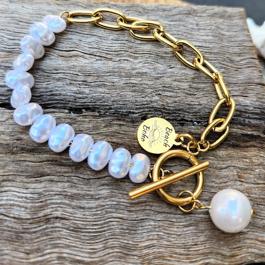 DROP PEARL BAROQUE - PEARL WATERPROOF 18K GOLD BRACELET