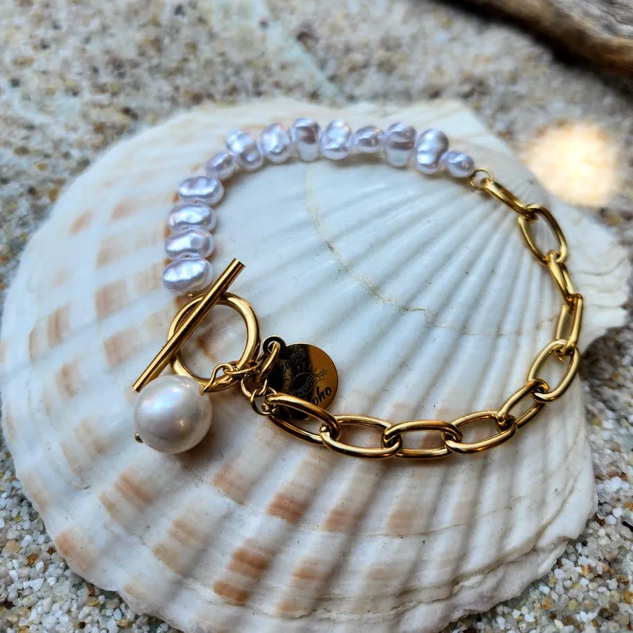 DROP PEARL BAROQUE - PEARL WATERPROOF 18K GOLD BRACELET