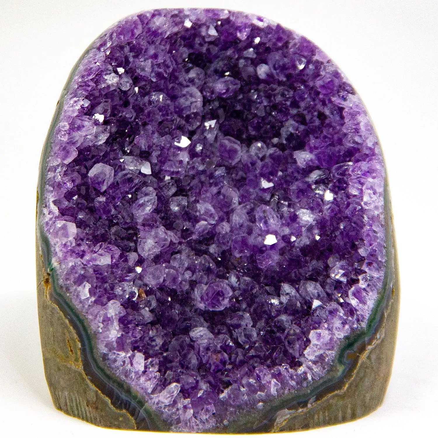 Extreme Polished Amethyst Cluster - 1.5 to 2 pounds of Powerful, Deep Purple Crystals. Geode from Uruguay. Includes Bonus 3 inch Selenite Wand in Velvet Bag.