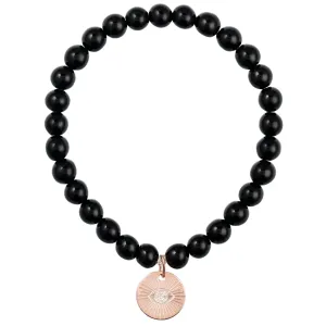 Eye of Providence & Protection Gemstone Bracelet - Rose Gold / Black