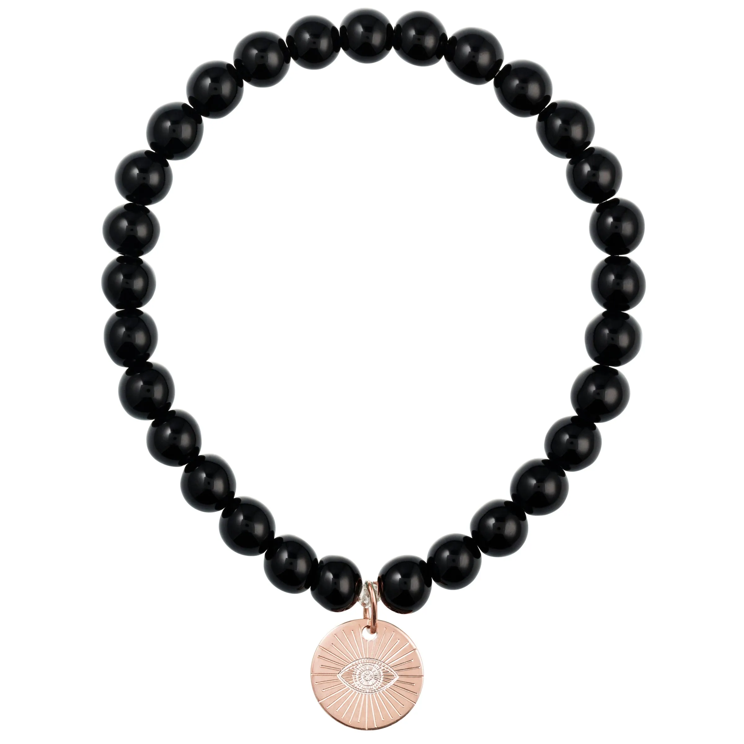 Eye of Providence & Protection Gemstone Bracelet - Rose Gold / Black