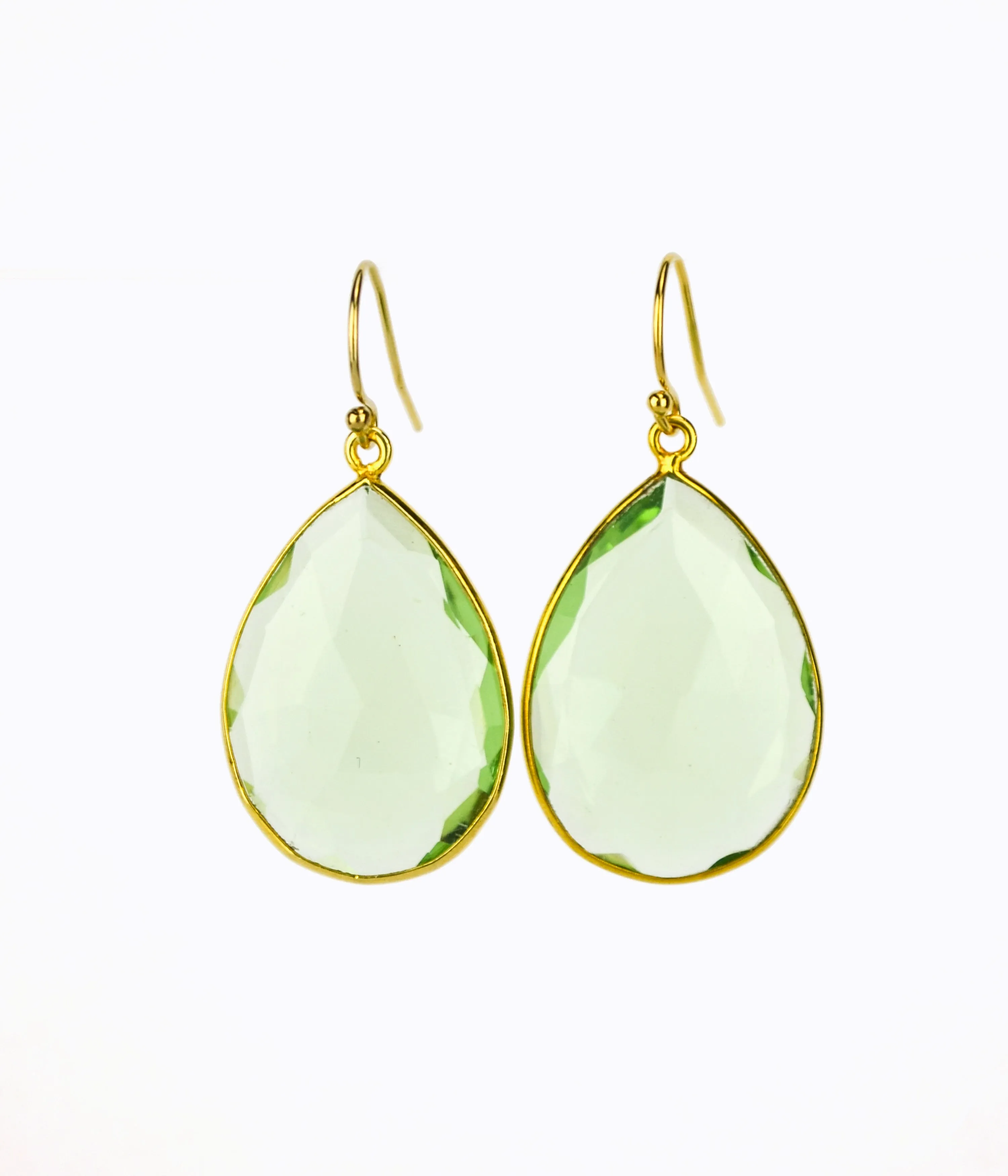 Faceted Green Amethyst Bezel Set Earrings - February Birthstone