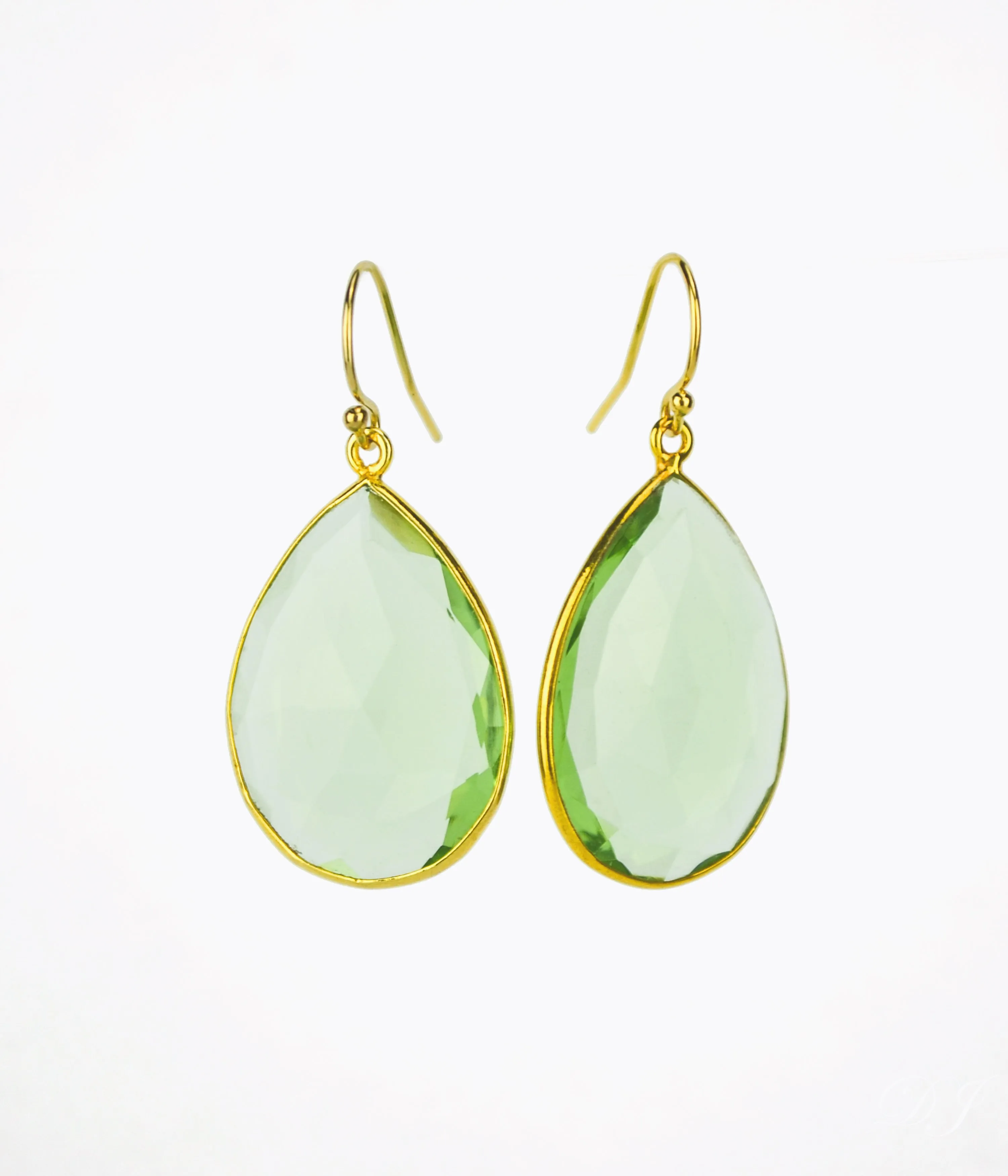 Faceted Green Amethyst Bezel Set Earrings - February Birthstone