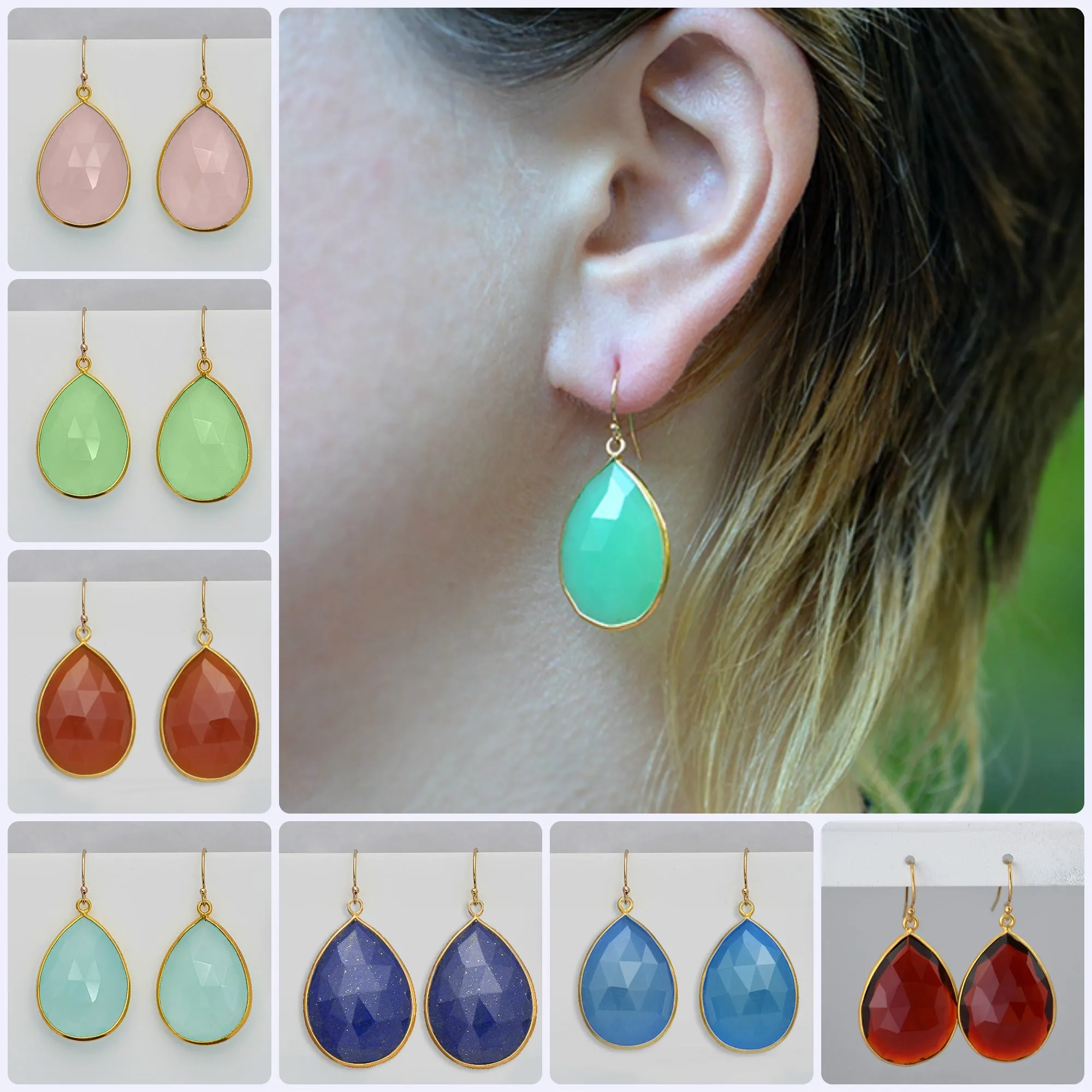 Faceted Green Amethyst Bezel Set Earrings - February Birthstone