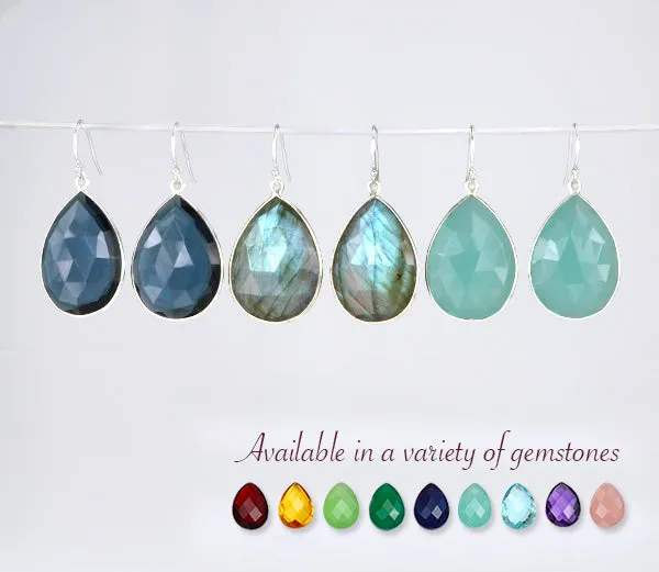 Faceted Green Amethyst Bezel Set Earrings - February Birthstone