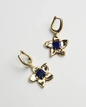 Flower Power Charm Earring - Brass   18K Gold   Lapis