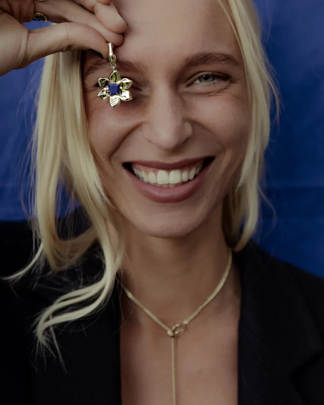 Flower Power Charm Earring - Brass   18K Gold   Lapis