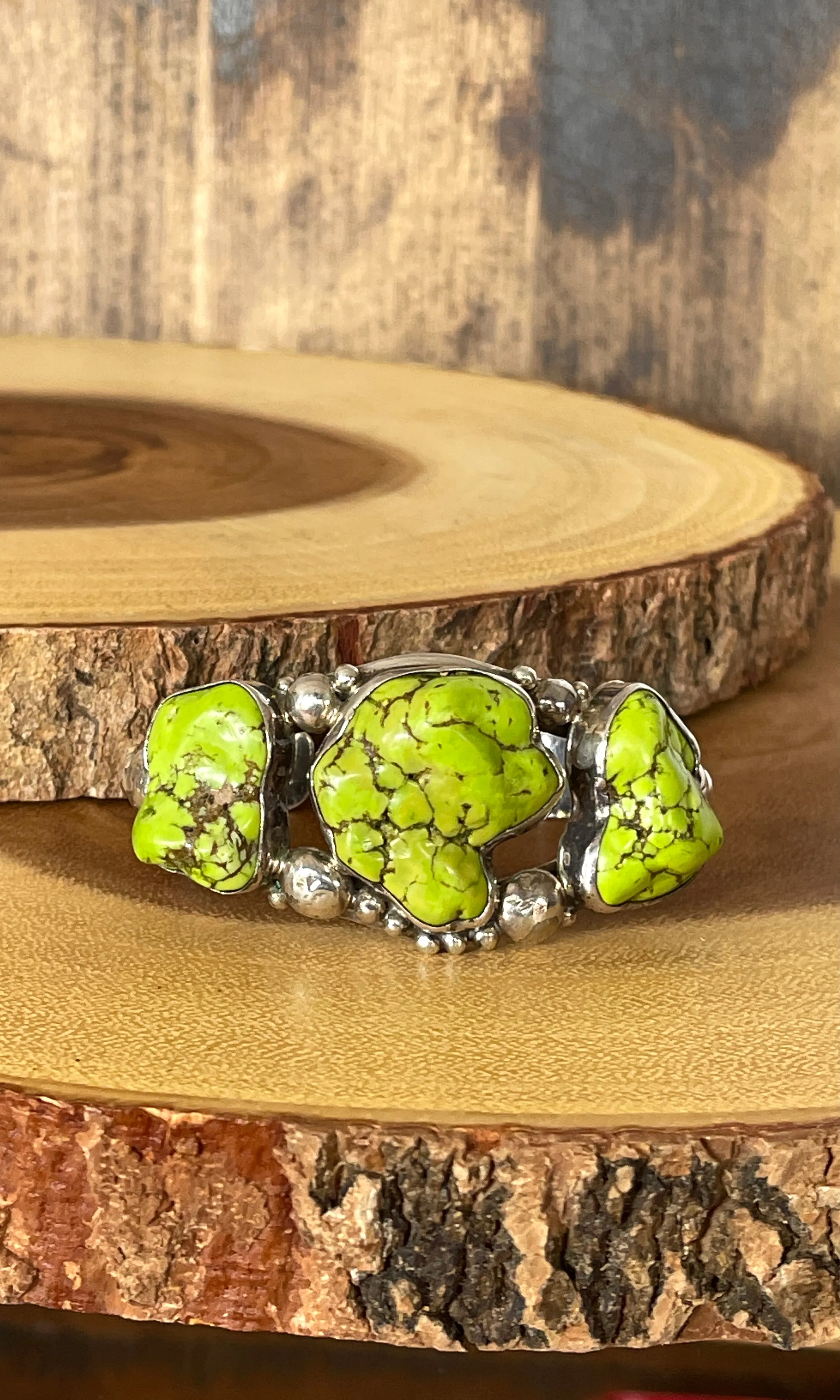 GILBERT SECATERO Navajo Silver and Green Stone Cuff