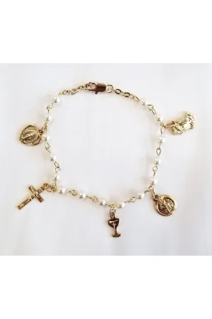 Gold Plated First Communion Charm Bracelet - FNRB3010GPW