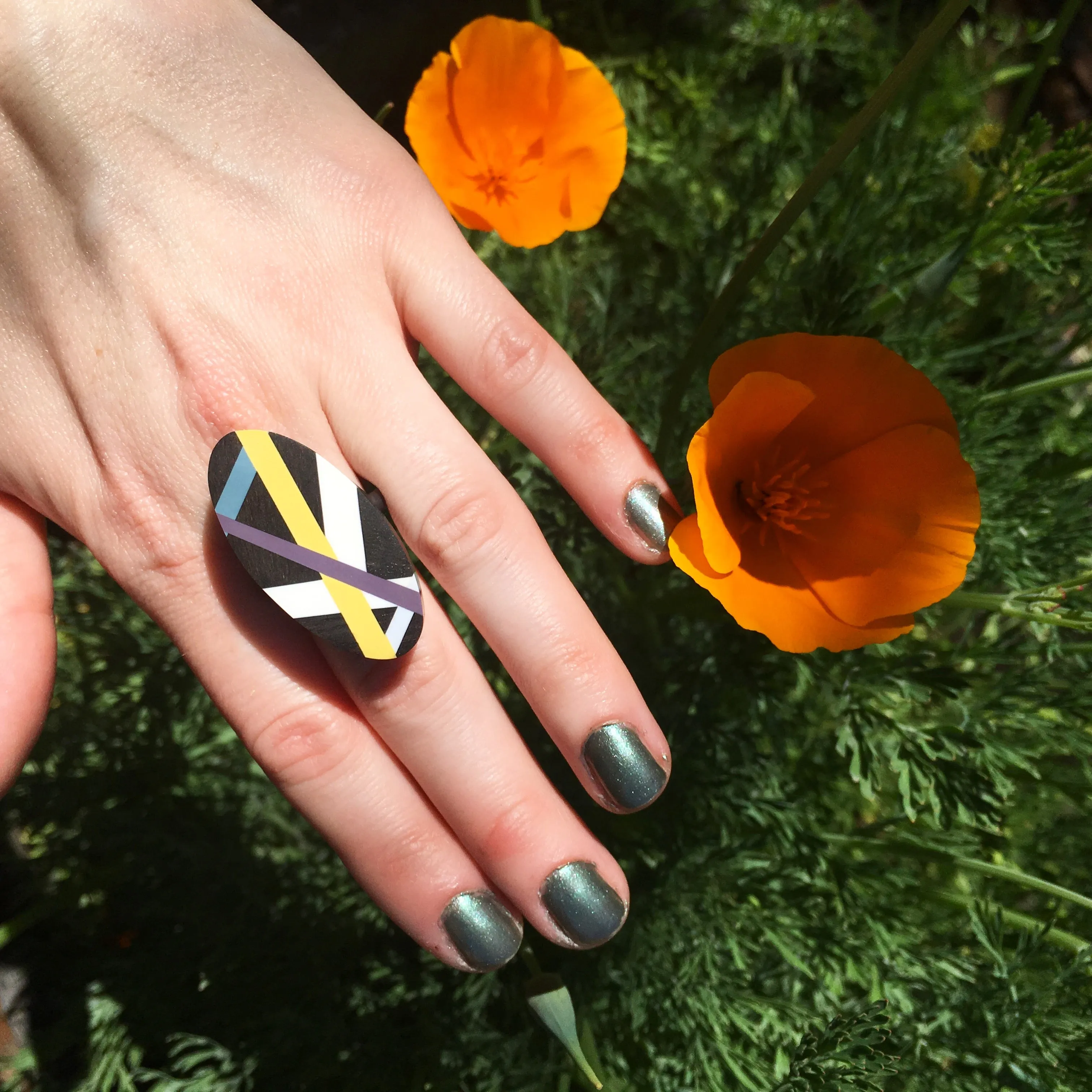 Graphic Line Ebony Wood Ring
