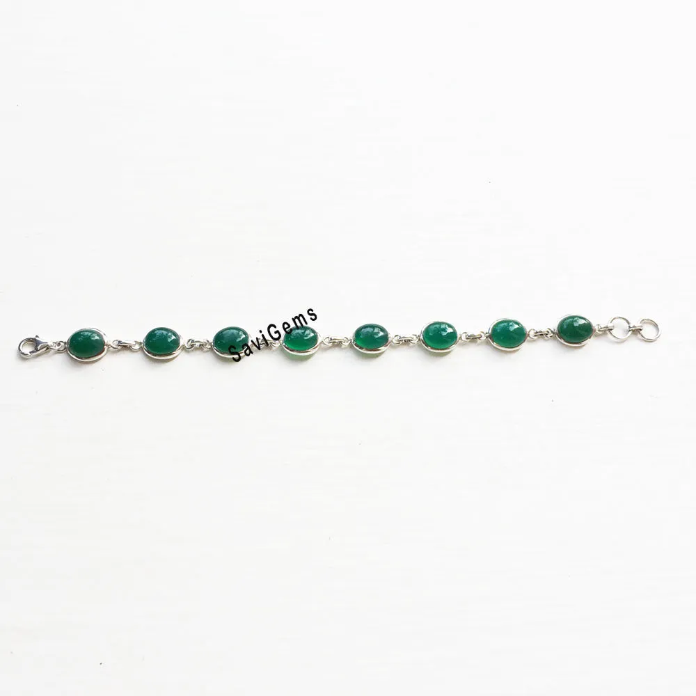 Green Onyx Oval Sterling Silver Bracelet