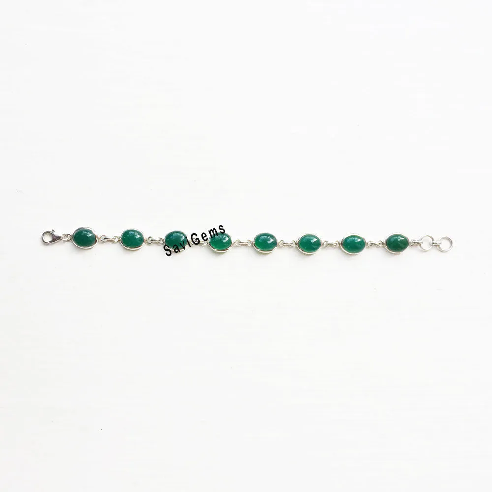 Green Onyx Oval Sterling Silver Bracelet