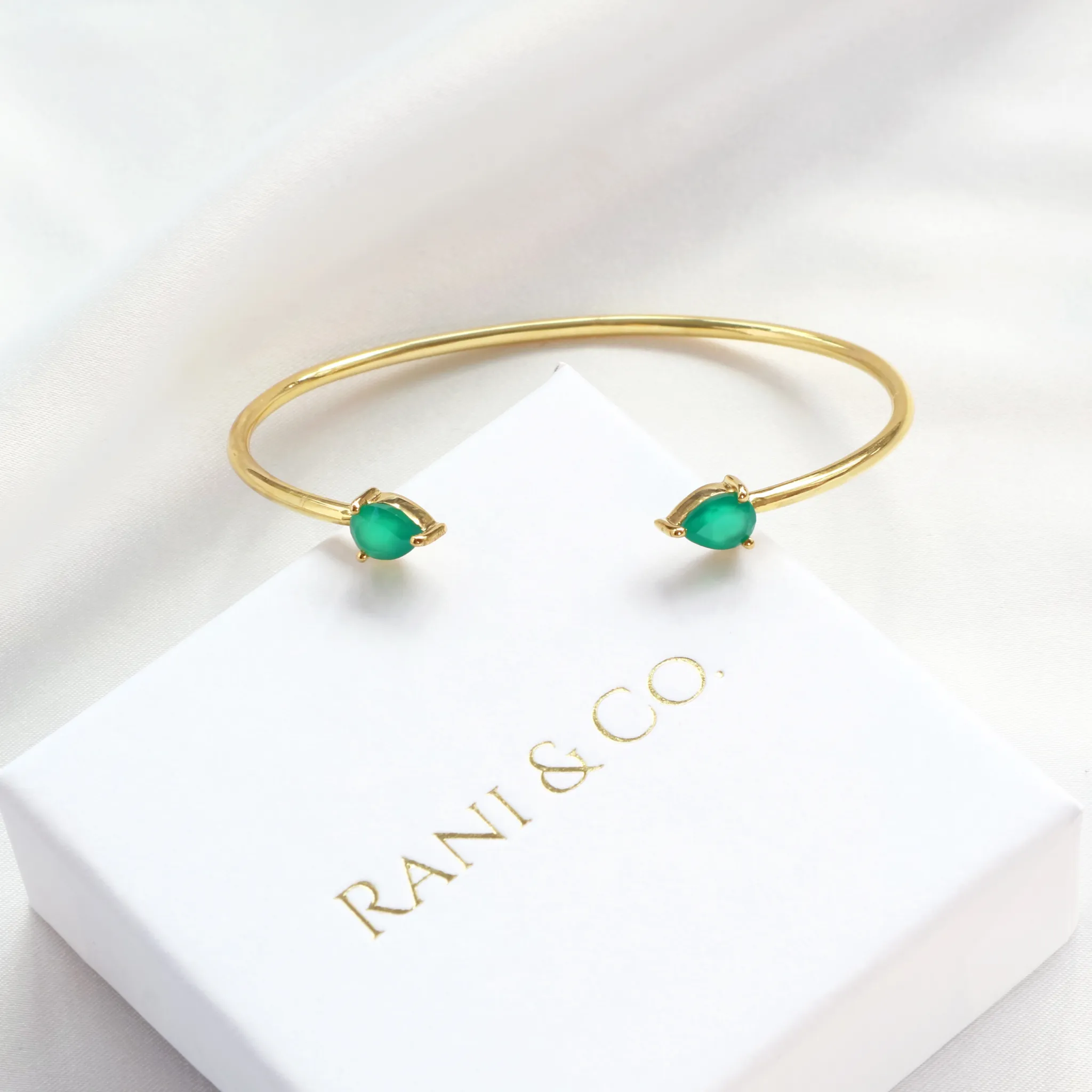 Green Onyx Teardrop Cuff Bangle Bracelet