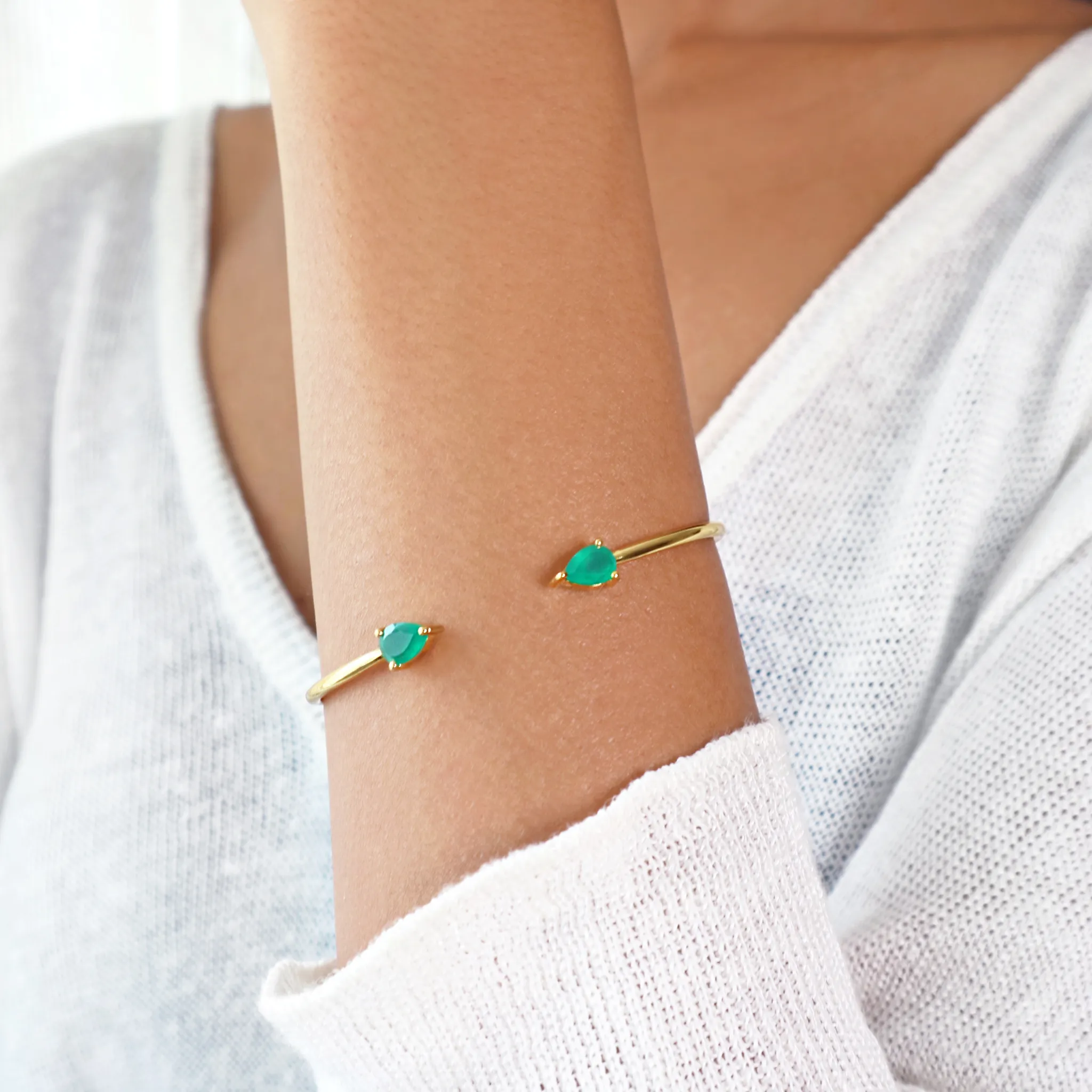 Green Onyx Teardrop Cuff Bangle Bracelet