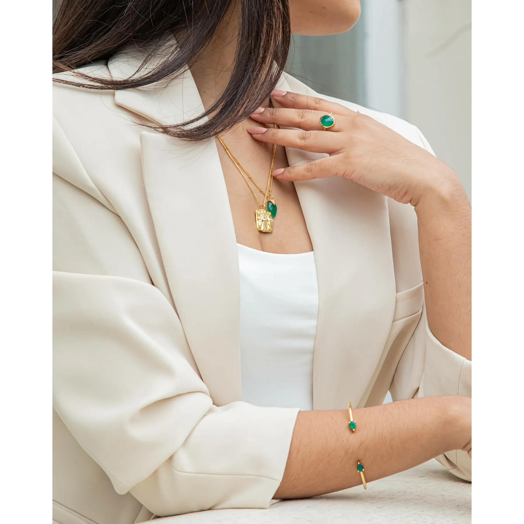 Green Onyx Teardrop Cuff Bangle Bracelet