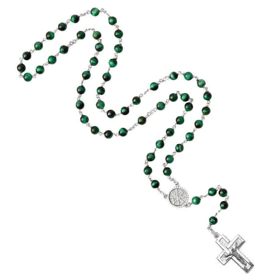 GREEN TIGER EYE ROSARY - SILVER