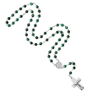 GREEN TIGER EYE ROSARY - SILVER