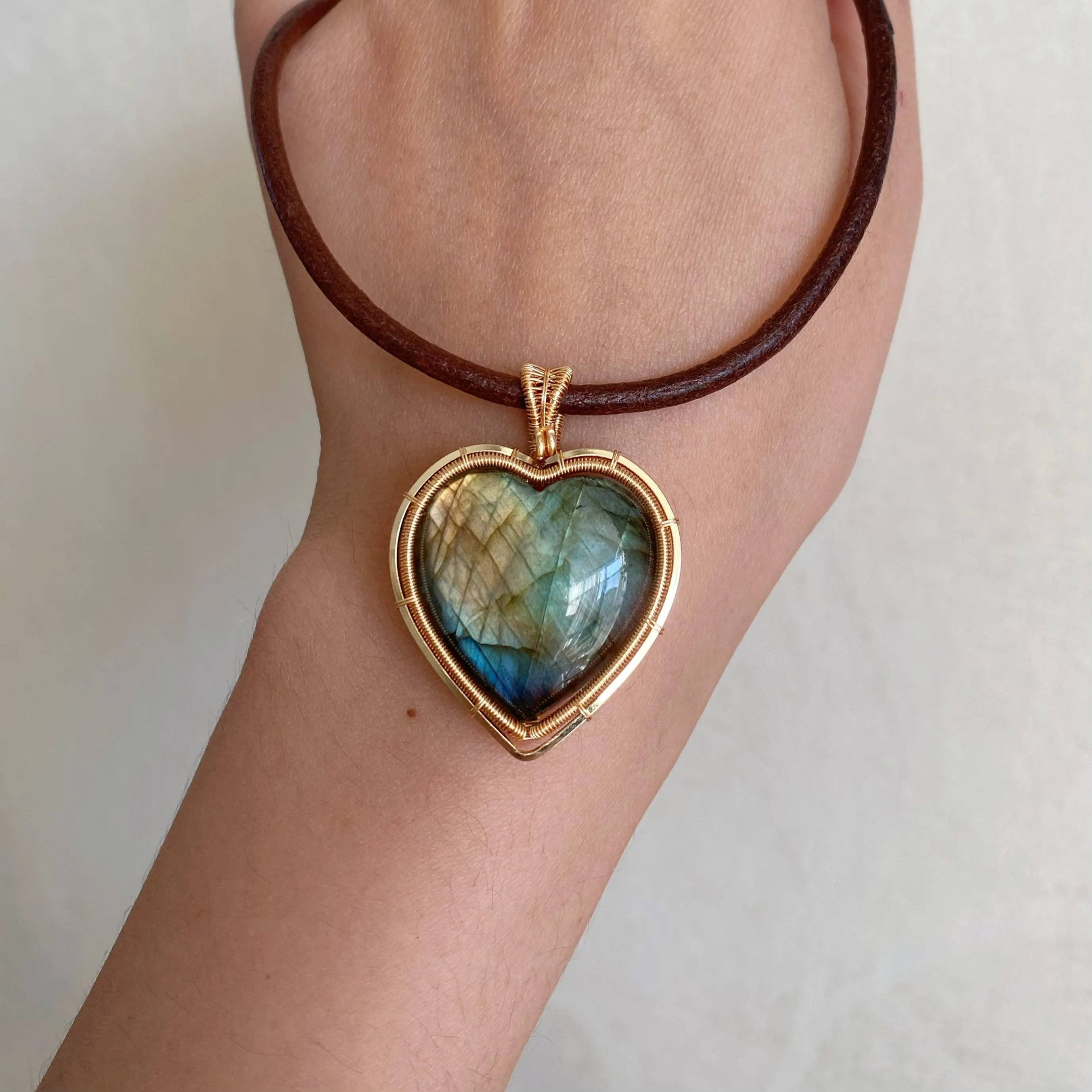 Handmade Heart Labradorite Necklace - Wire Wrapped Jewery