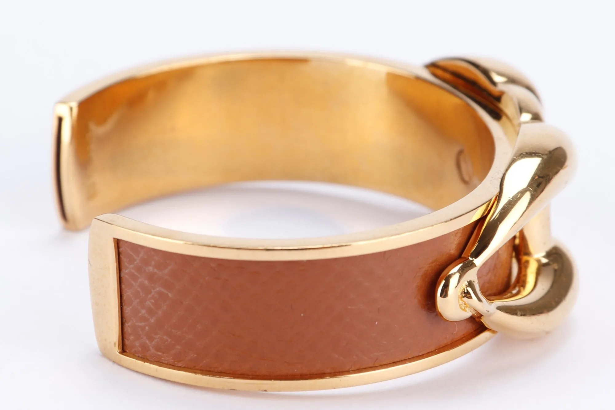 Hermes Vintage Cuff Bracelet with Gold Courchevel Leather Trim, no Dust Cover & Box