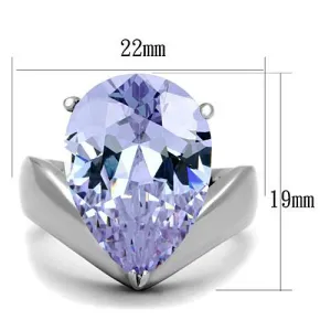 High polished (no plating) Stainless Steel Ring with AAA Grade CZ in Light Amethyst for Women Style TK1755