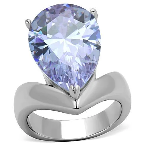 High polished (no plating) Stainless Steel Ring with AAA Grade CZ in Light Amethyst for Women Style TK1755