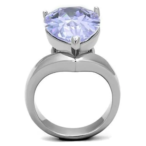 High polished (no plating) Stainless Steel Ring with AAA Grade CZ in Light Amethyst for Women Style TK1755