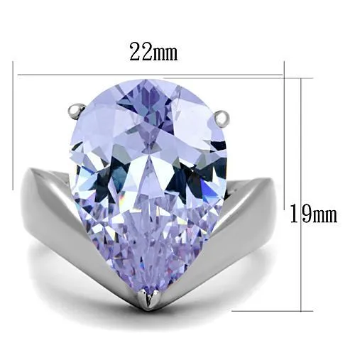 High polished (no plating) Stainless Steel Ring with AAA Grade CZ in Light Amethyst for Women Style TK1755