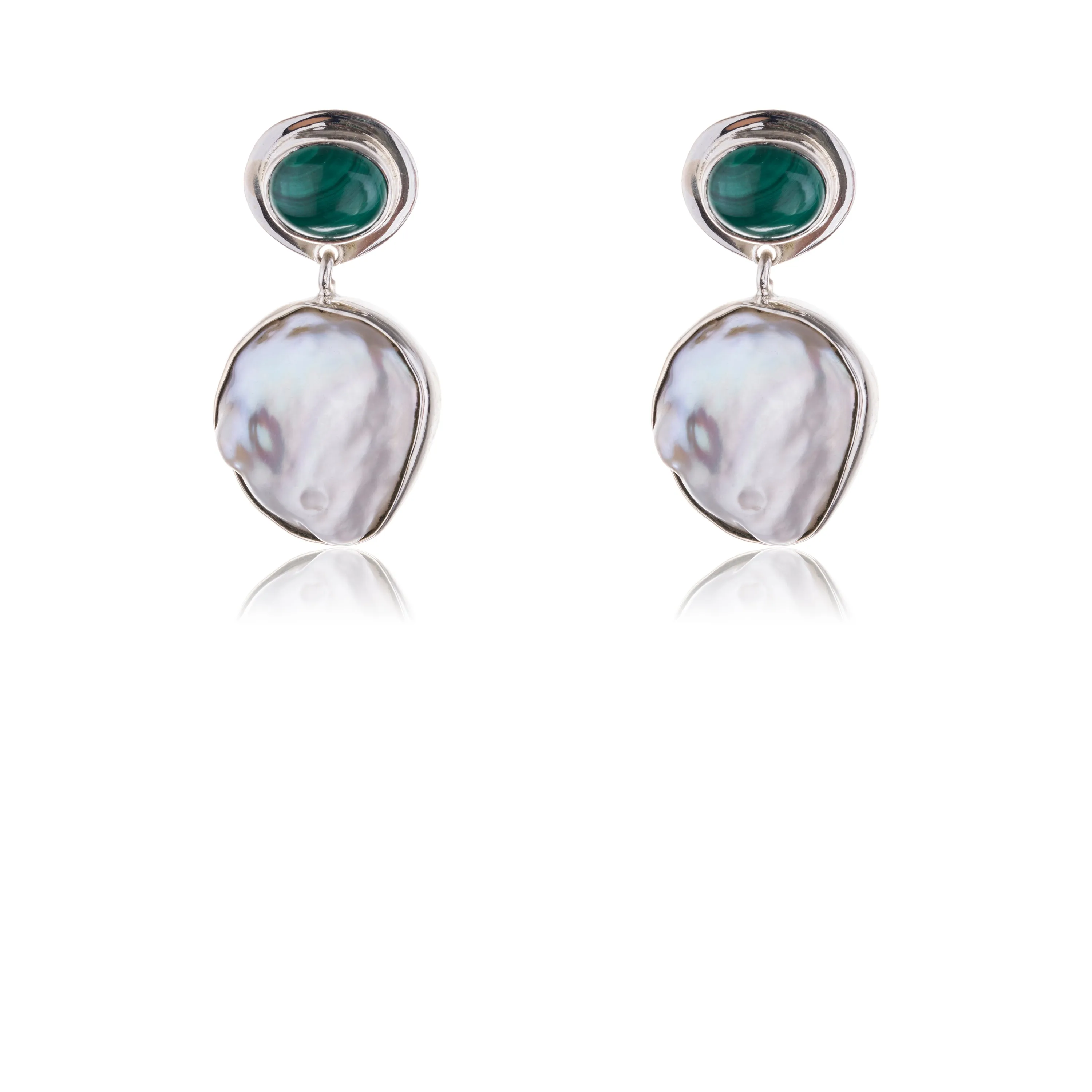 Jackie Baroque Pearl and Malachite Earrings