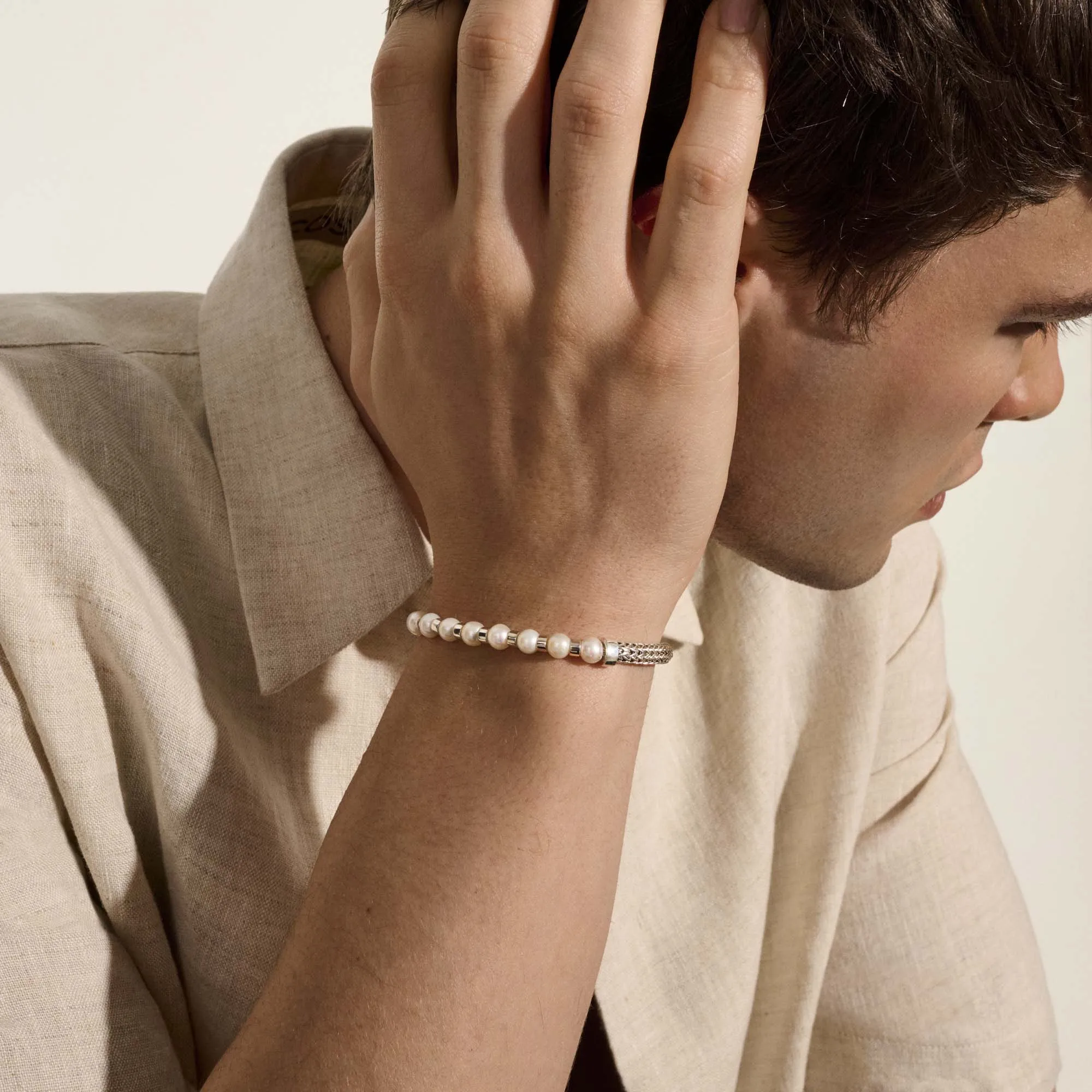 JOHN HARDY STERLING SILVER ESSENTIALS PEARL BRACELET - MEDIUM