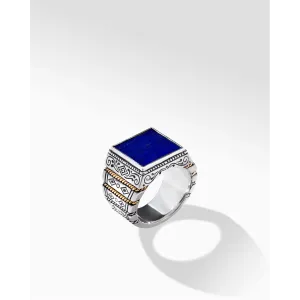 Konstantino Mens Perseus Silver and Bronze Square Lapis Ring