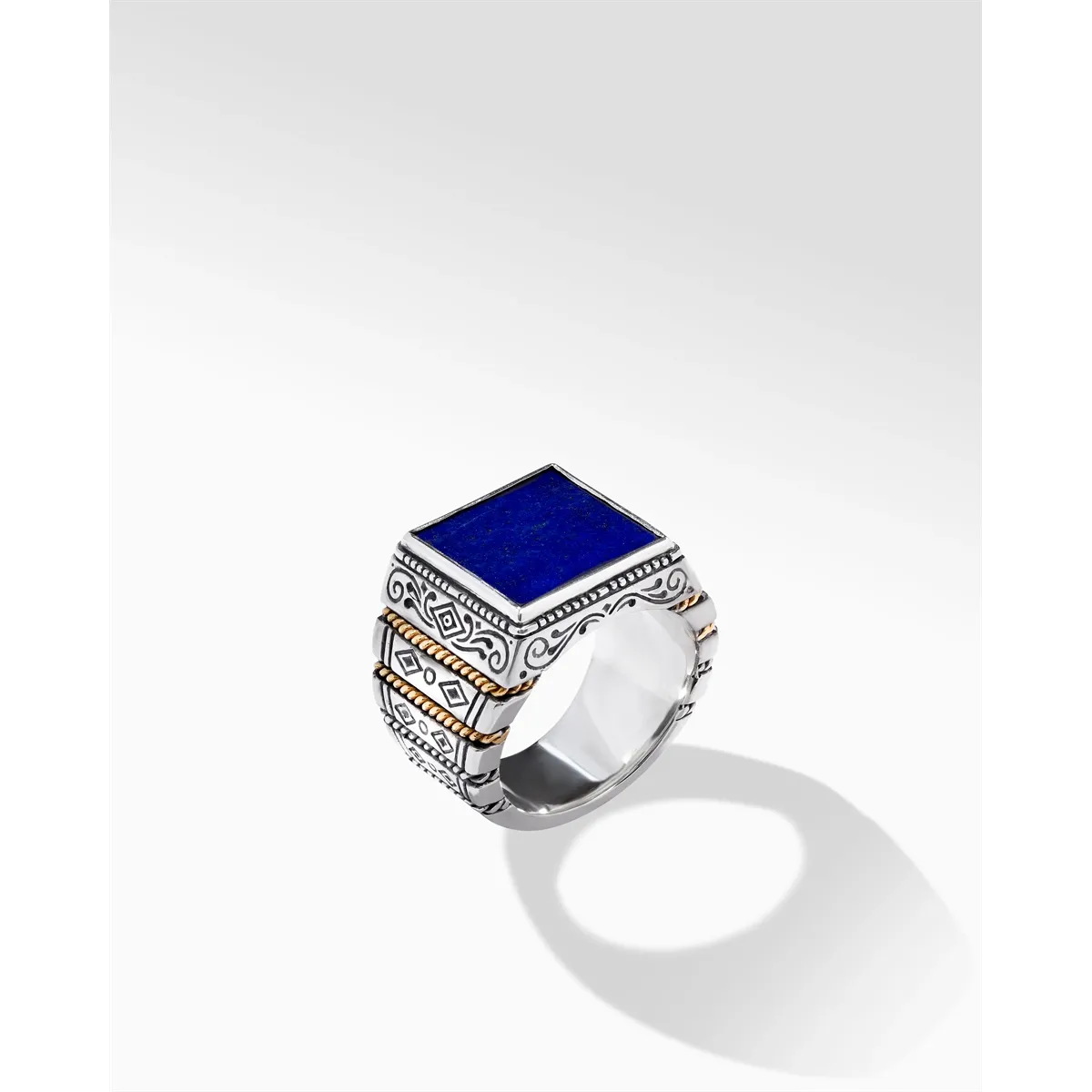 Konstantino Mens Perseus Silver and Bronze Square Lapis Ring