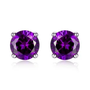 Lab Created Amethyst 6mm Round Cut 925 Sterling Silver Stud Earrings
