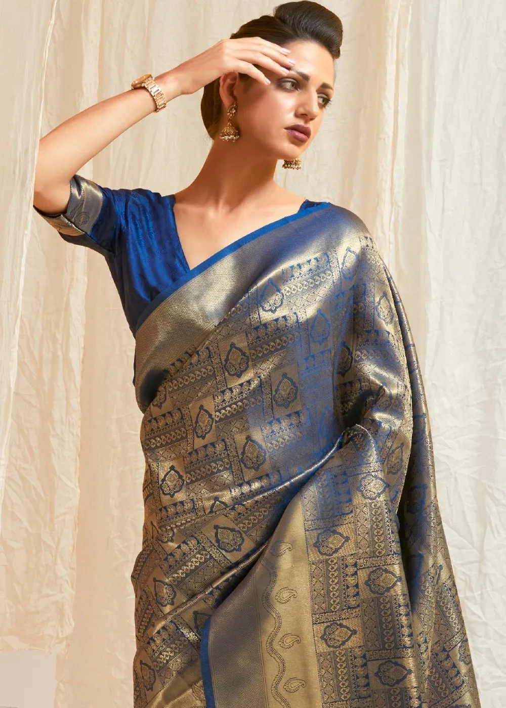 Lapis Blue & Golden Blend Kanjivaram Silk Saree