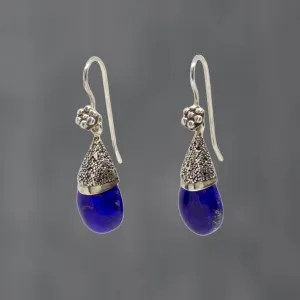 Lapis Lazuli and Silver Granulation Drop Earrings