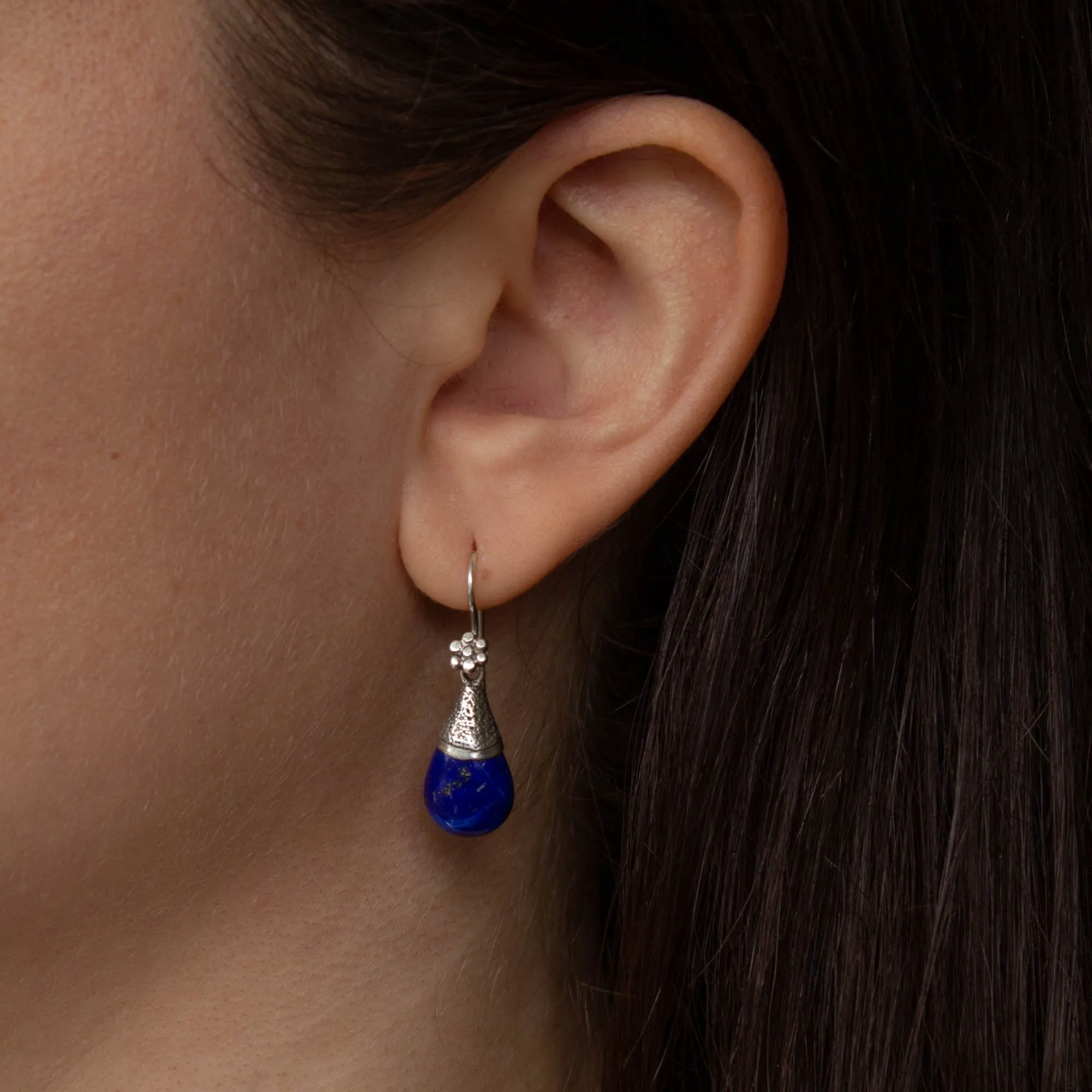 Lapis Lazuli and Silver Granulation Drop Earrings