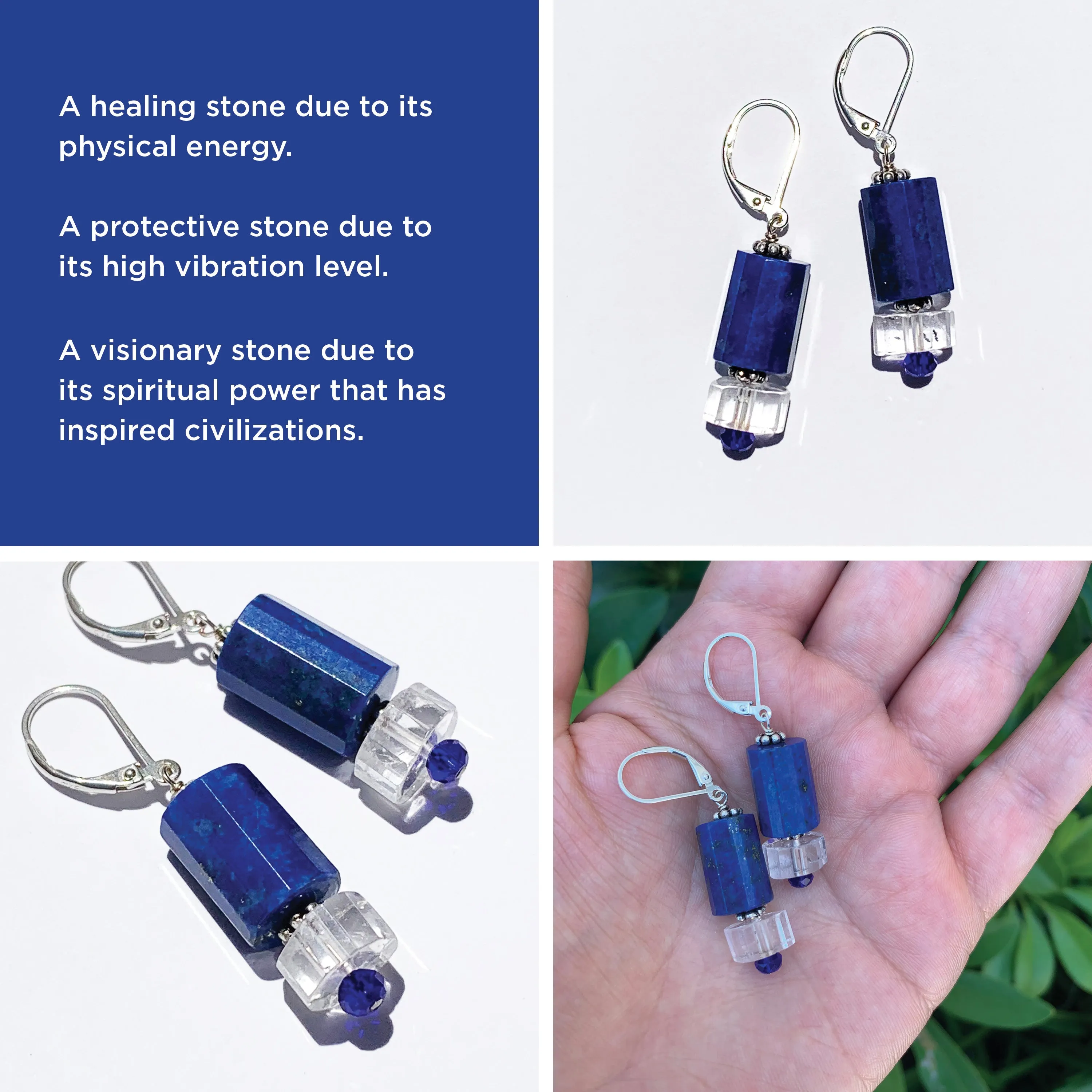 Lapis Lazuli Faceted Clear Quartz Earrings