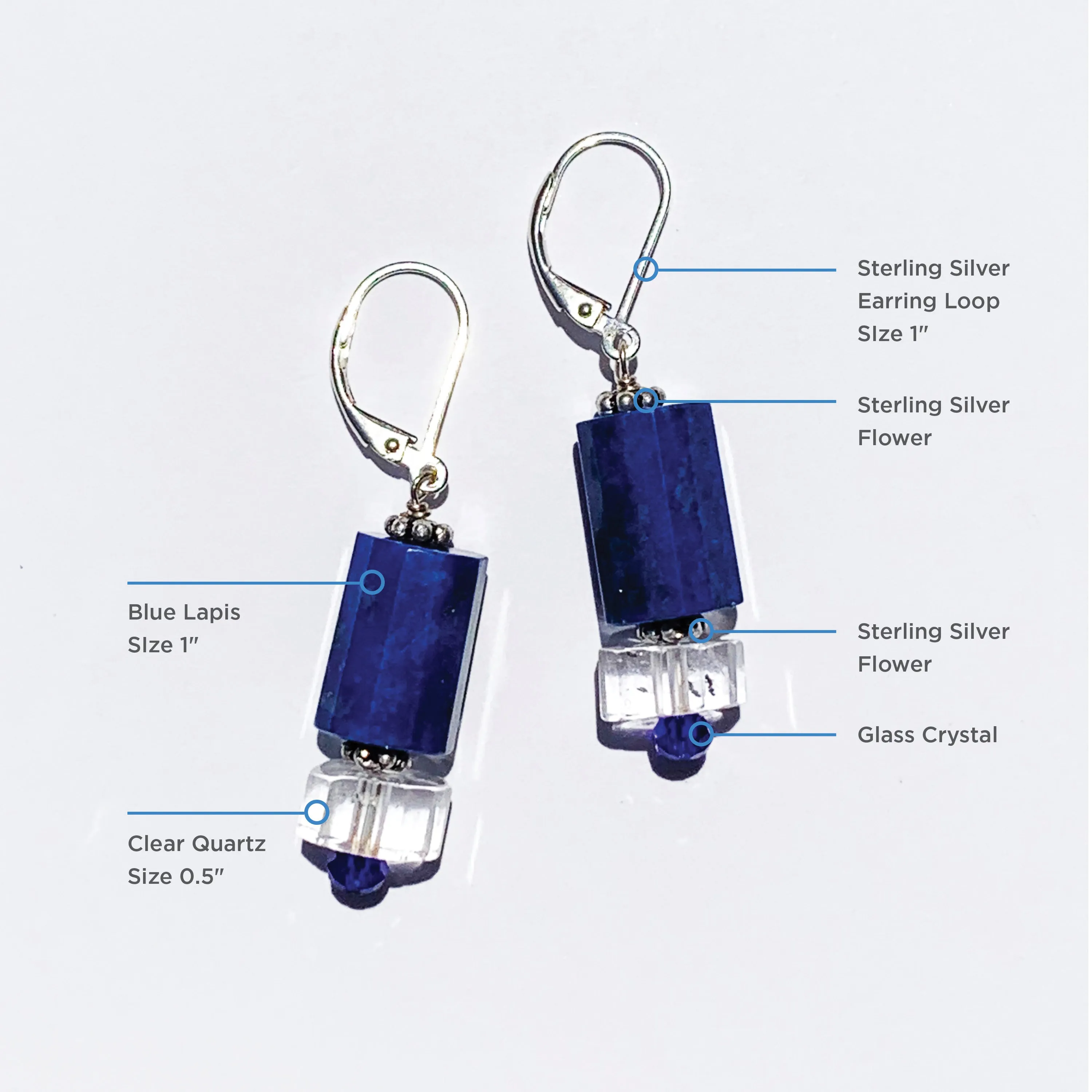 Lapis Lazuli Faceted Clear Quartz Earrings