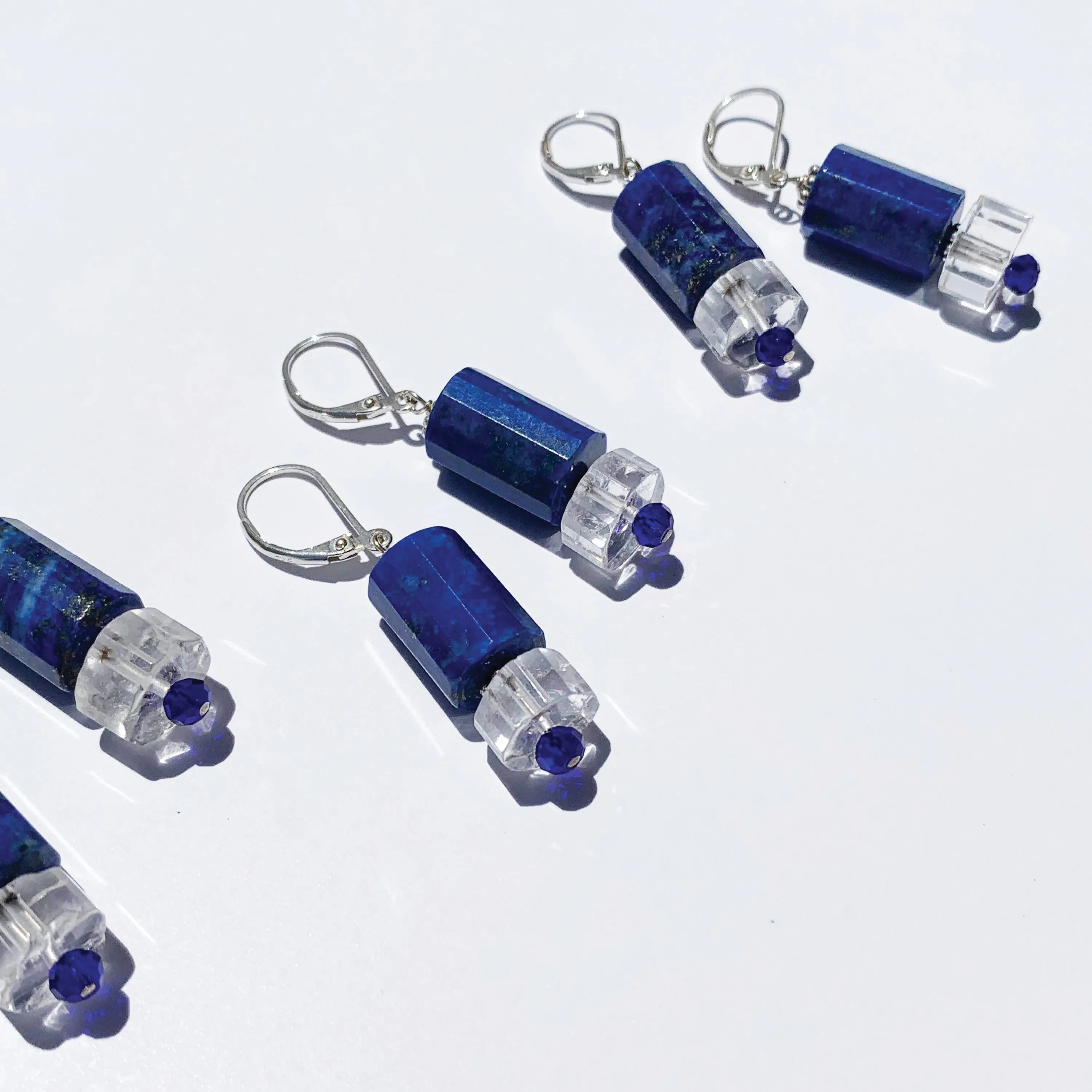 Lapis Lazuli Faceted Clear Quartz Earrings