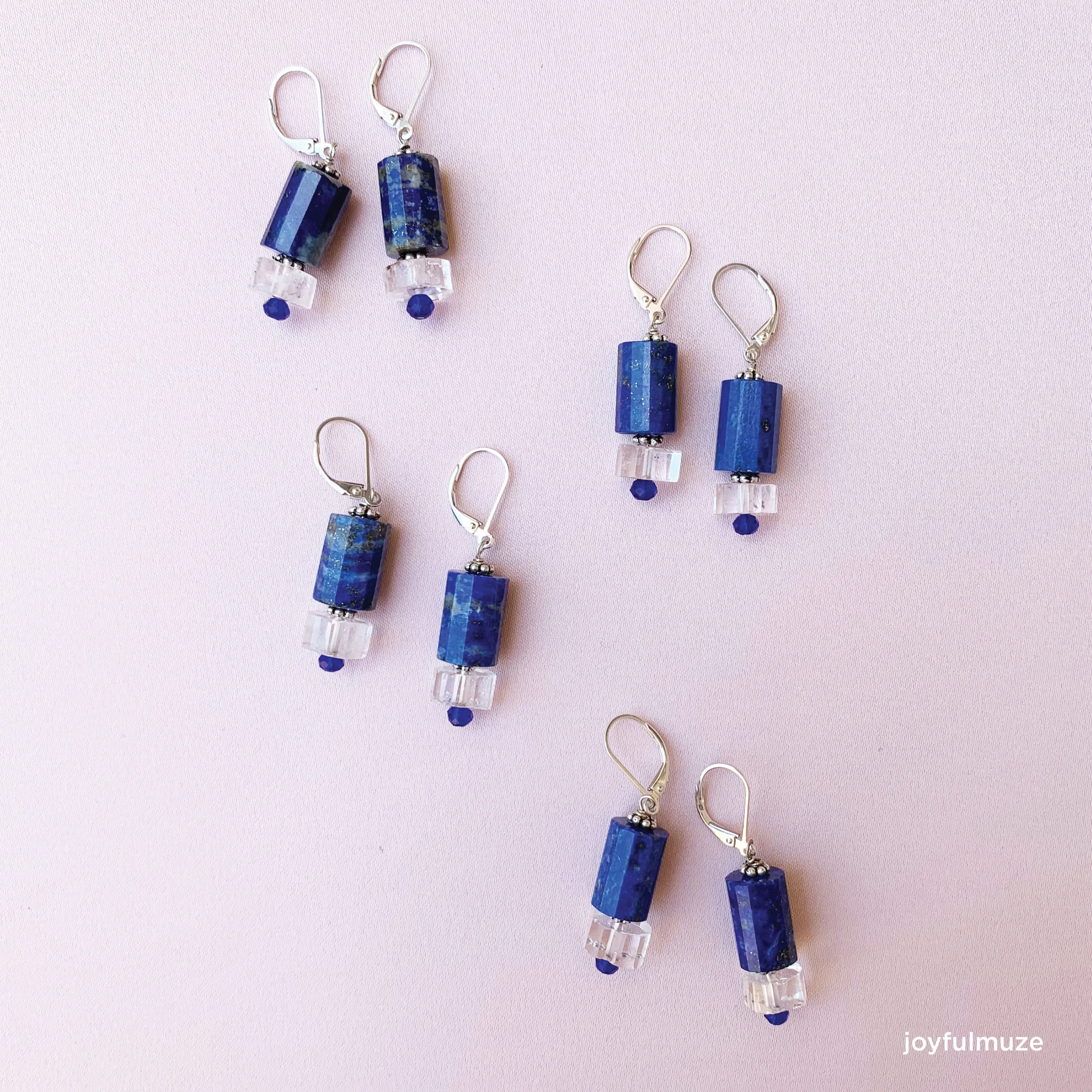 Lapis Lazuli Faceted Clear Quartz Earrings
