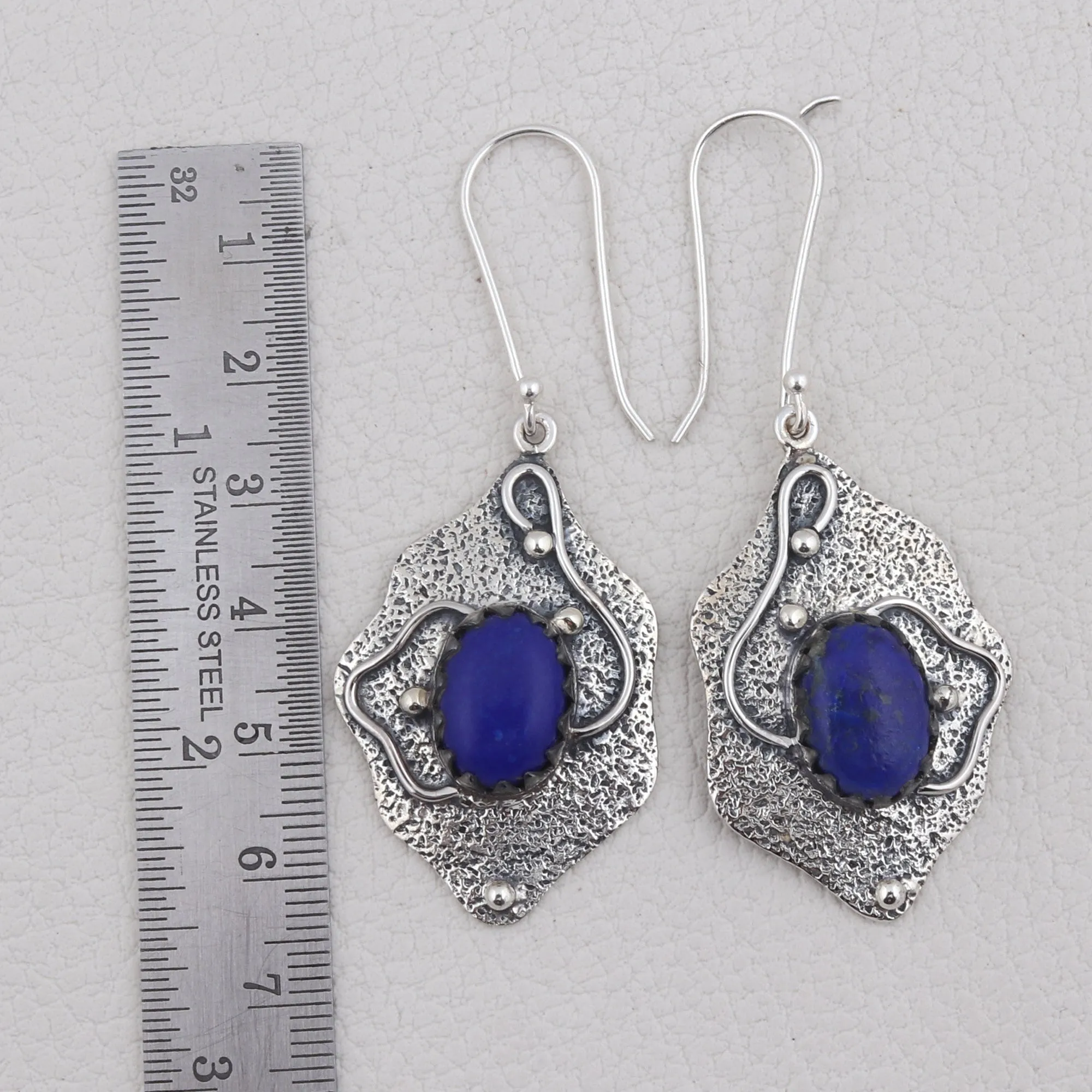 Lapis Lazuli Gemstone 925 Solid Silver Ring & Earrings Set