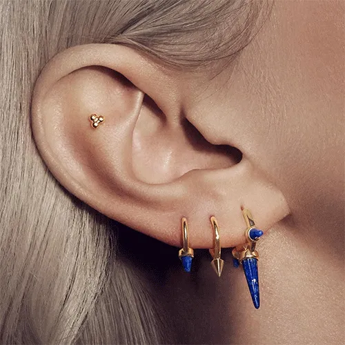 Lapis Single Short Spike Non-Rotating Earring by Maria Tash in Yellow Gold