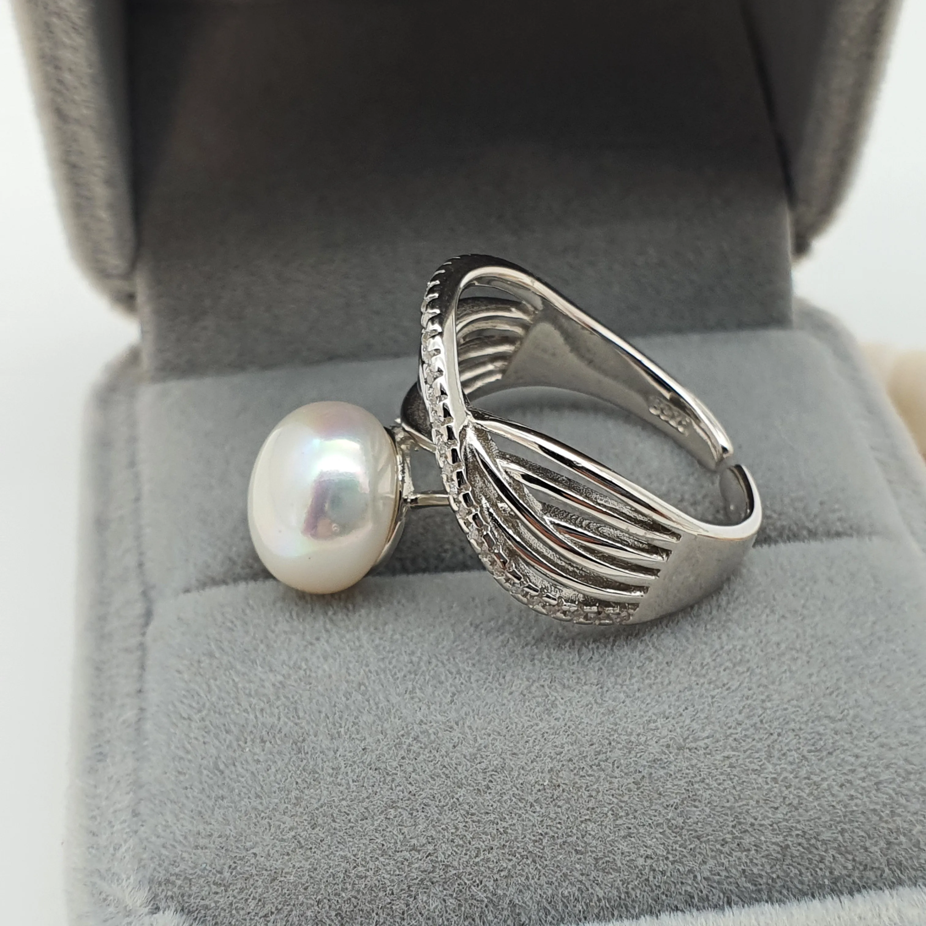Large Freshwater Pearl Engagement ring, sterling silver