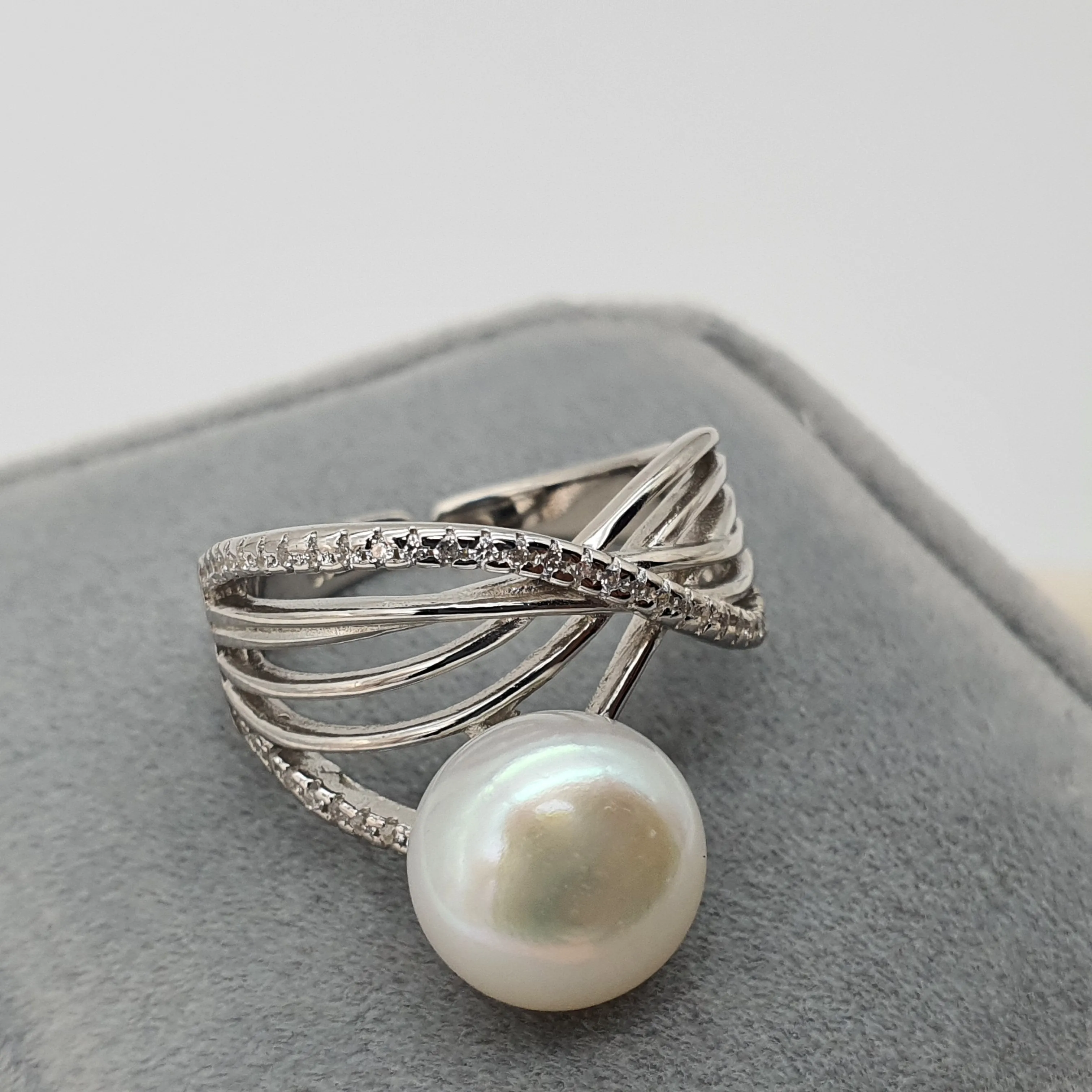 Large Freshwater Pearl Engagement ring, sterling silver
