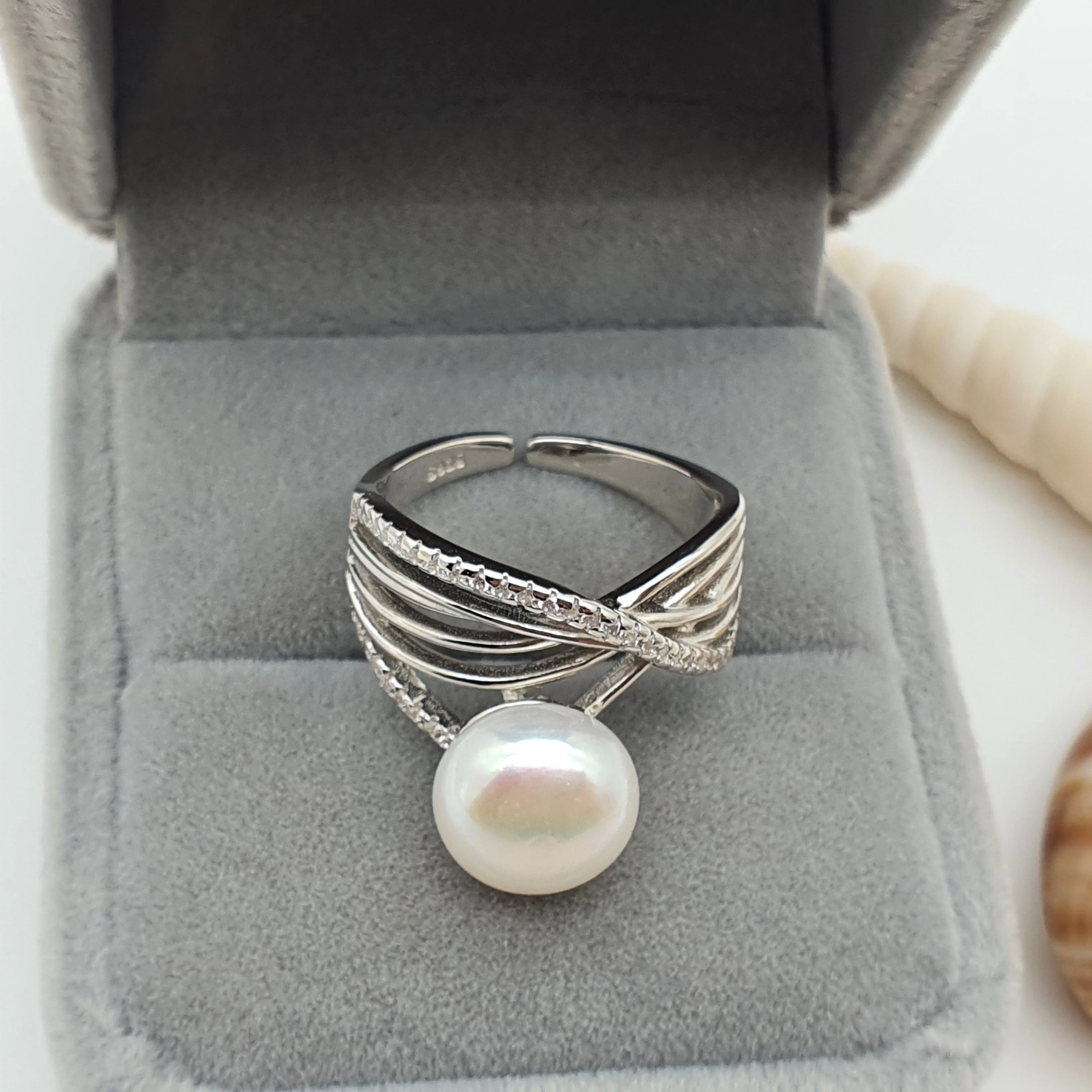 Large Freshwater Pearl Engagement ring, sterling silver