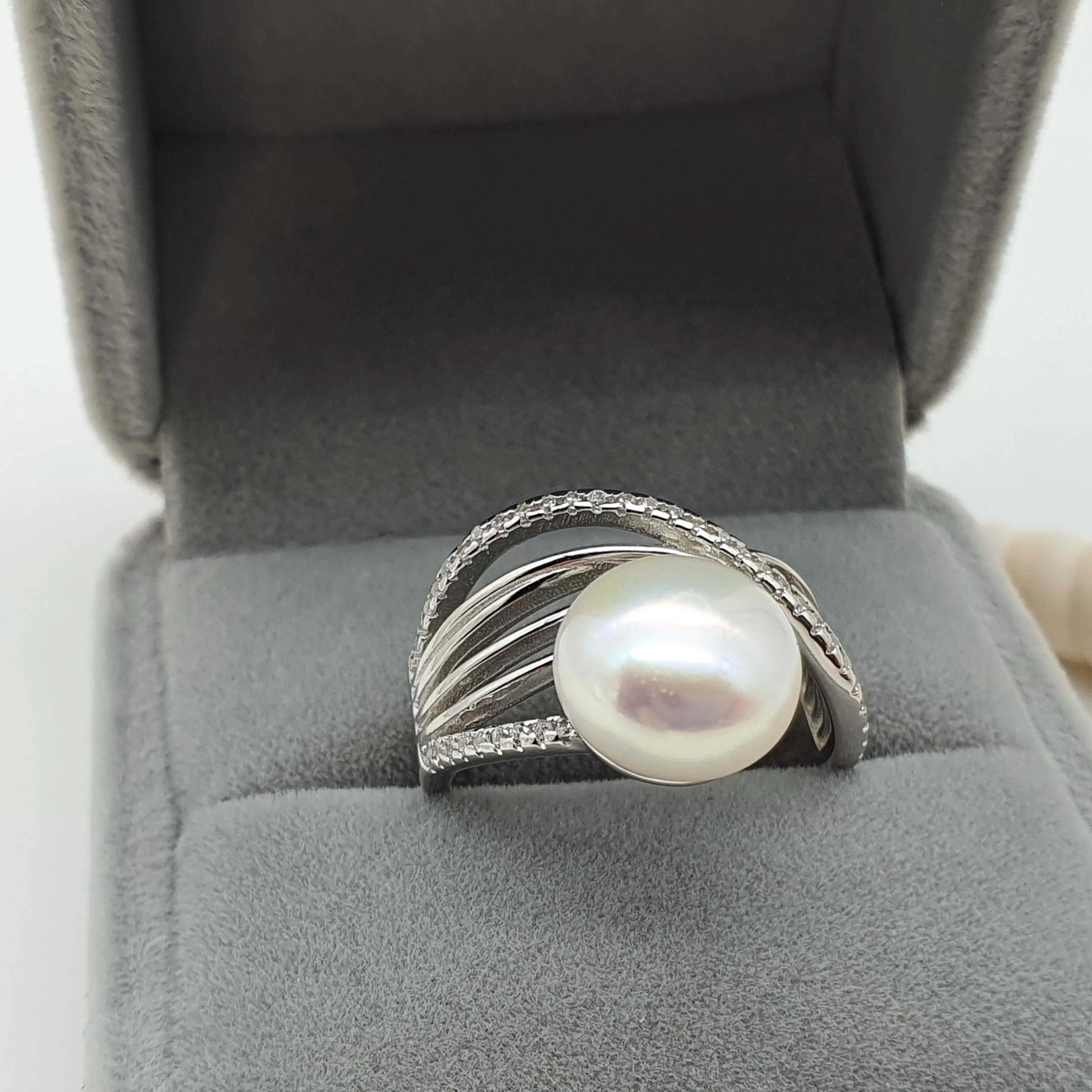 Large Freshwater Pearl Engagement ring, sterling silver