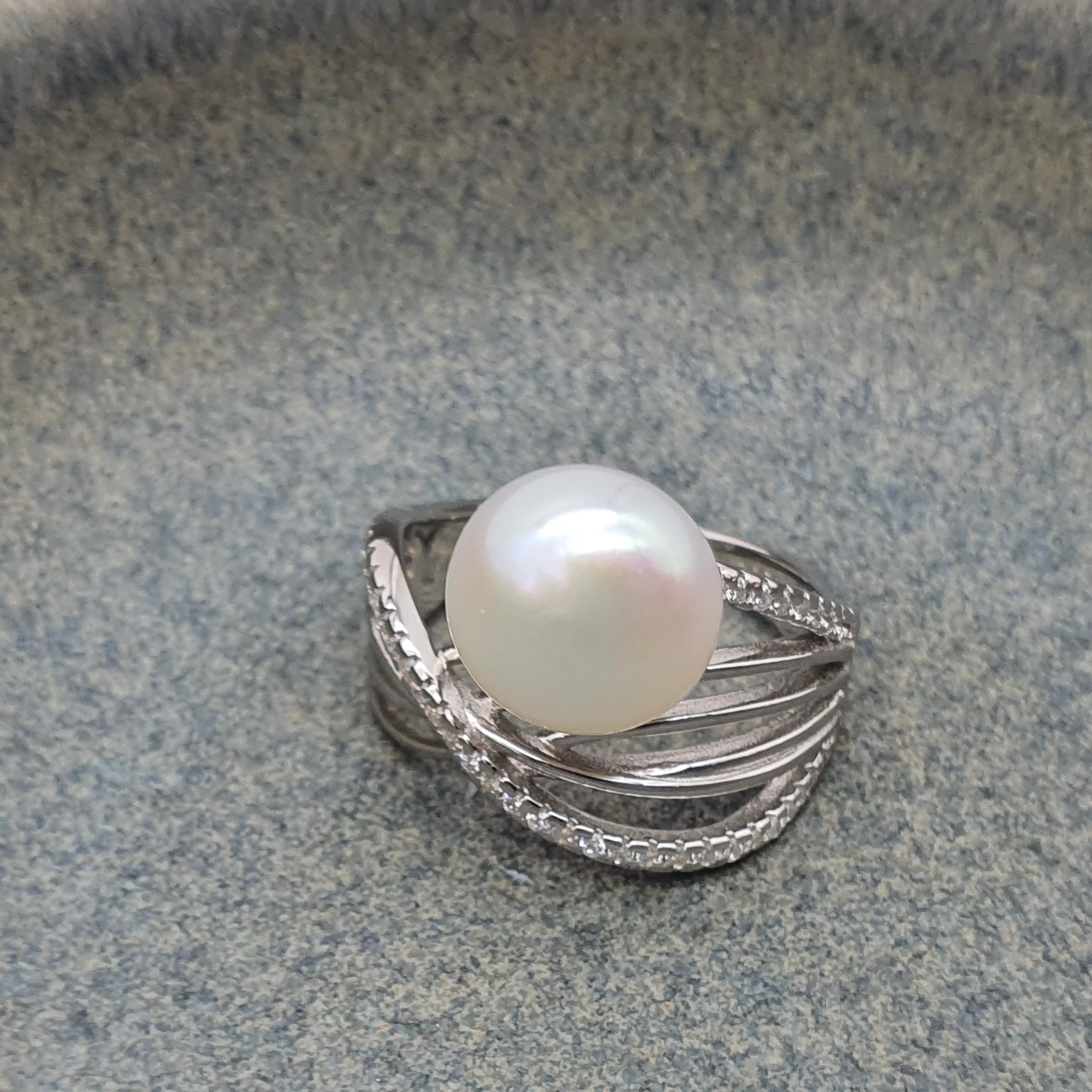 Large Freshwater Pearl Engagement ring, sterling silver