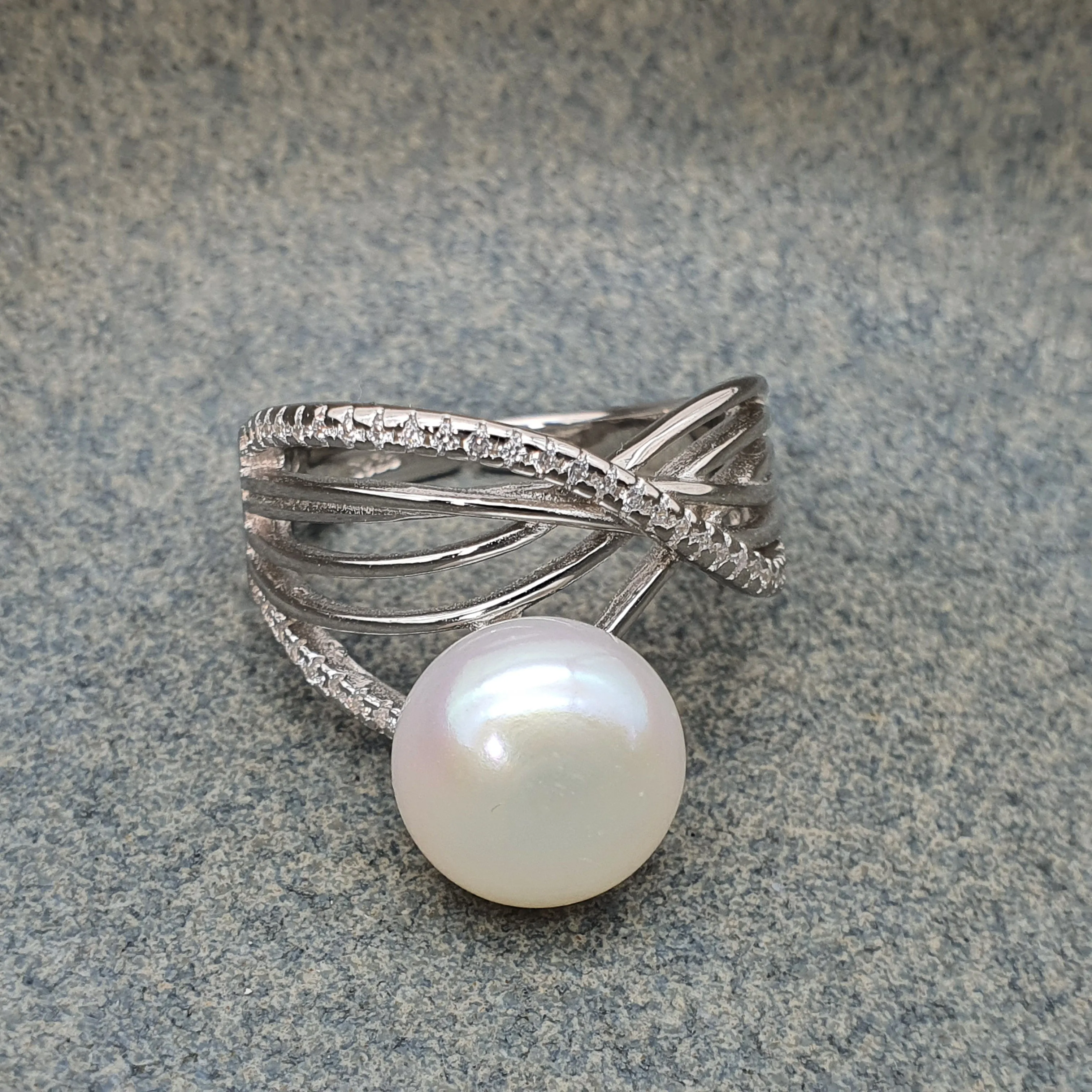 Large Freshwater Pearl Engagement ring, sterling silver