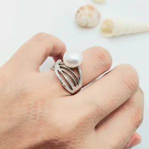 Large Freshwater Pearl Engagement ring, sterling silver