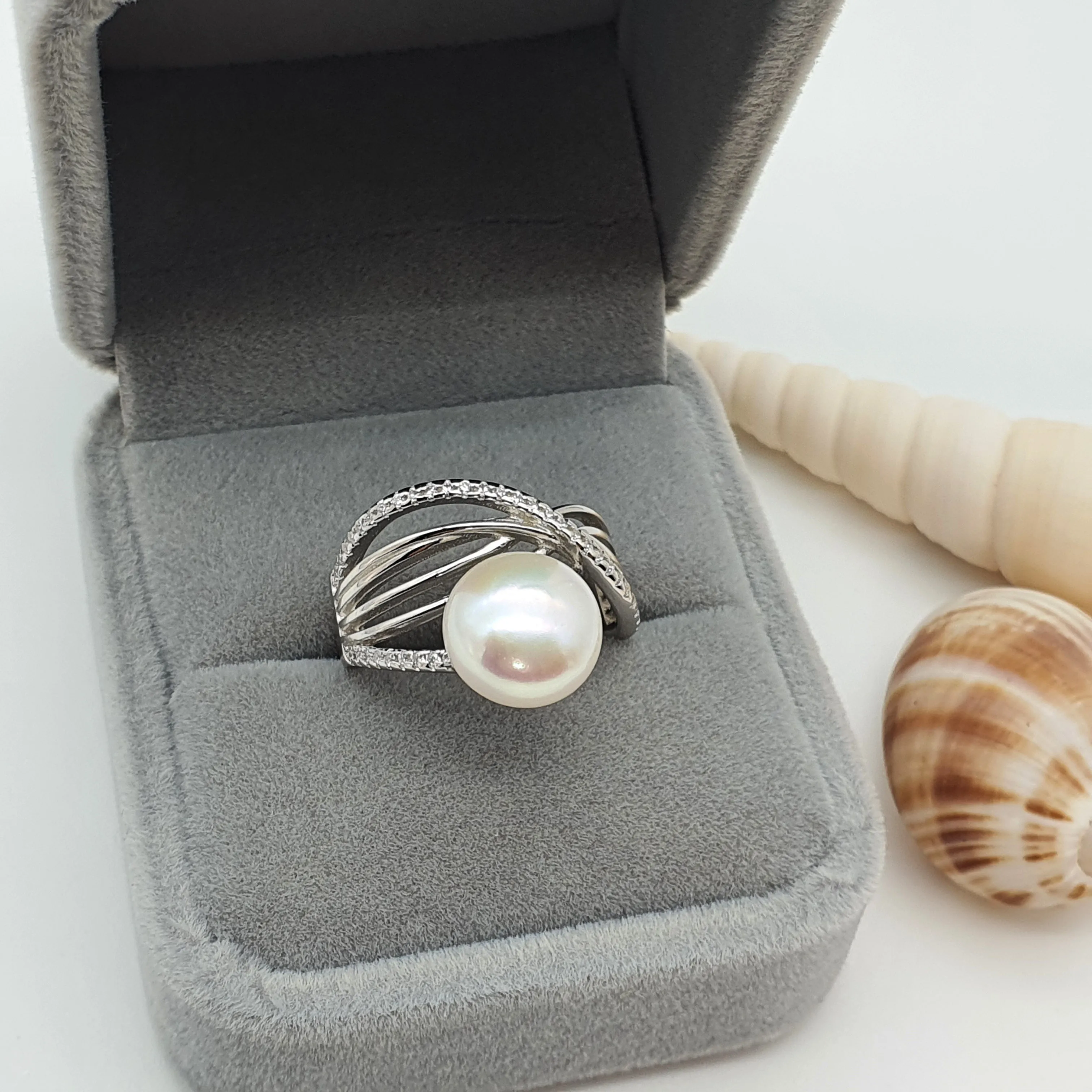 Large Freshwater Pearl Engagement ring, sterling silver